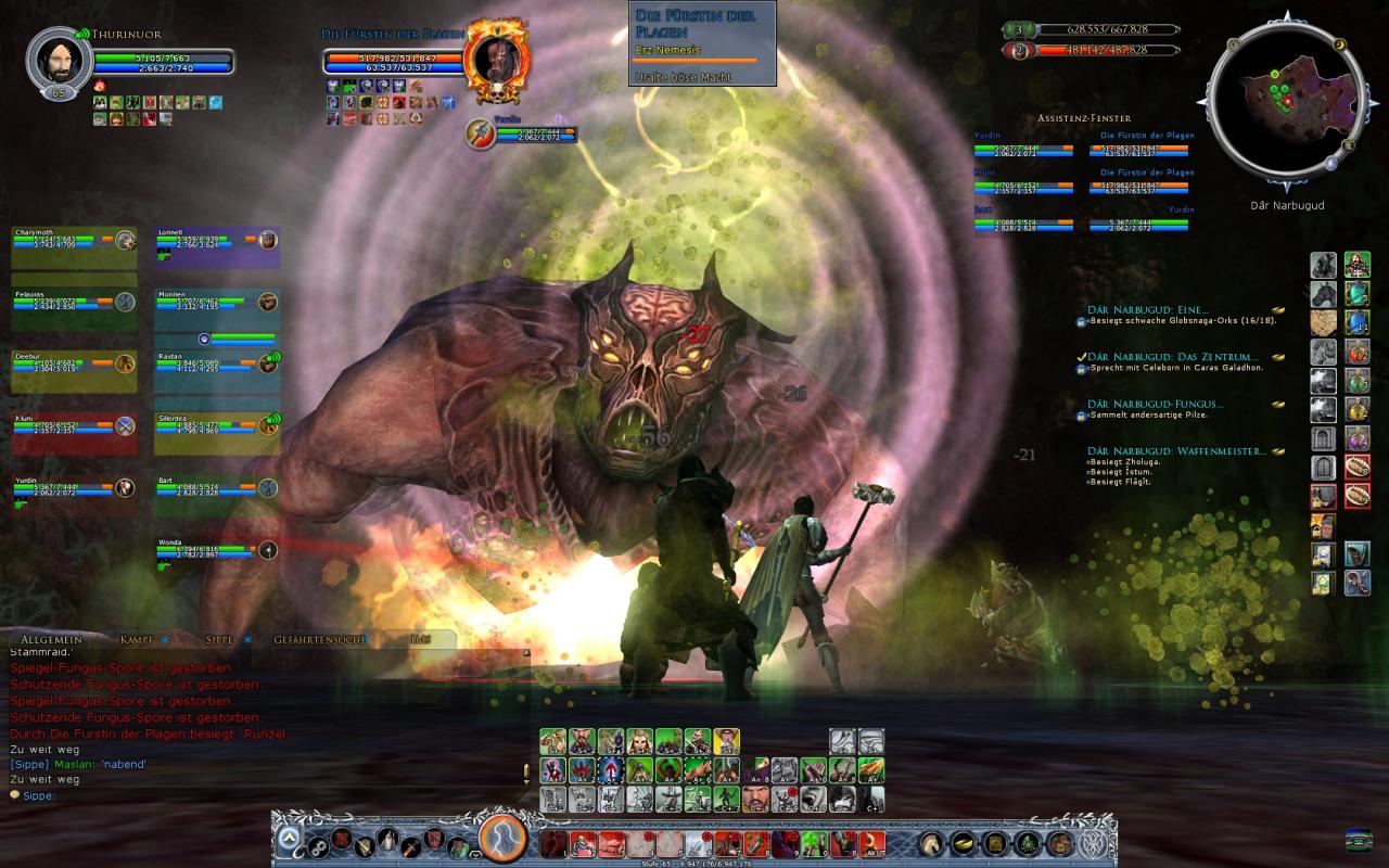 [29/08/2012] Fürstin (Herr der Ringe Online) Die Früstin in der LOTRO Raid-Instanz Dâr Narbugud war zu Zeiten des Minen von Moria-Addons der härteste Gegner im Spiel - und darüber hinaus ein widerliches Geschöpf. Gase, Innereien, Schleim und Co. lassen grüßen. 