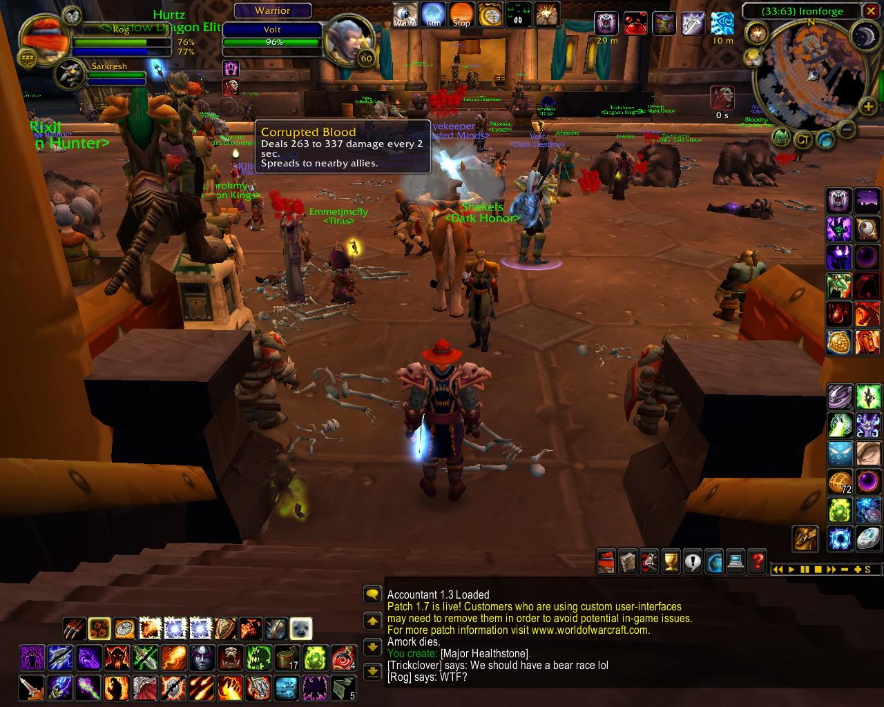 [07/08/2012] World of Wacraft In Patch 1.7 machte ein ungeheurer Bug die Runde durch Azeroth, der zu einem Massensterben führte. Der Boss Hakkar wirkte den Fluch 