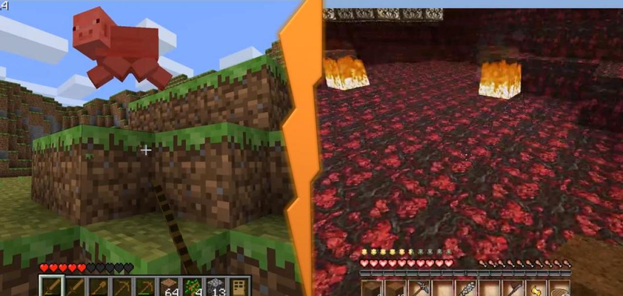 [05/09/2012] Minecraft Selbst Minecraft hat einen Level-Kontrast à la bonne heure zu bieten: Wandelt man anfangs noch auf grünen Wiesen mit zauberhaften Schafen und anderen Tierchen, ist spätestens in der Netherwelt Zapfenstreich im Spaß-Universum!