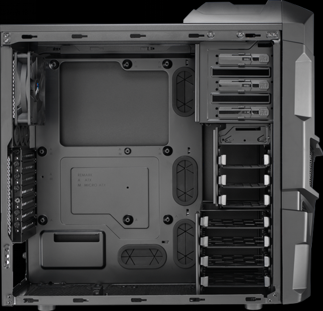 [03/09/2012] Blick in ein AeroCool Mechatron-Gehäuse, in dem die Hardware-Komponenten noch fehlen.