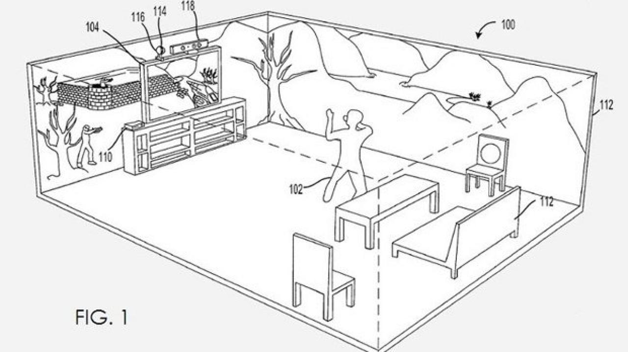 [11/09/2012] Vor kurzem ließ sich Microsoft das Patent des Environmental Display sichern. Dahinter verbirgt sich der Gedanke, eine 3D-Umgebung auf das gesamte Zimmer zu projizieren. Gleichzeitig wird die Position des Spieler mit einer Kinect-artigen Kamera erfasst. Wir halten das Environmental Display für eine interessante Alternative zum Virtual Reality-Ansatz.