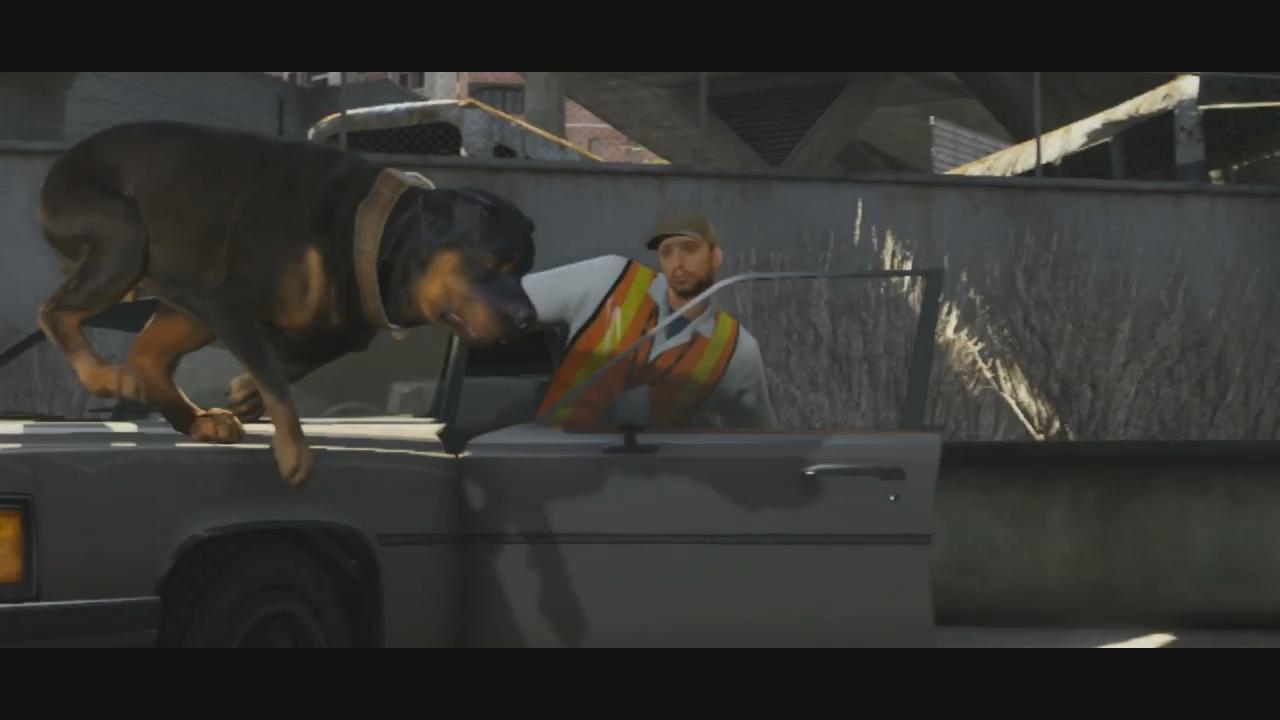 [14/11/2012] In GTA 5 sind wir nicht nur im Trio unterwegs. Chomp, der Pit Bull, gehört zu den liebsten und gefährlichsten Tieren, die sich angehende Gangster besorgen können.