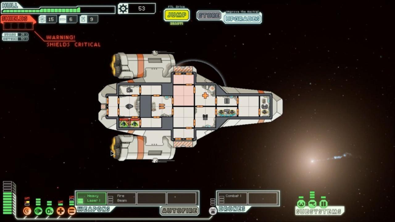 [06/12/2012] FTL ist ein bockschwerer Roguelike im Weltraum. Die minimalistische Grafik kommt dem Spiel zu Gute, denn bunte Effekte würden nur vom Spielgeschehen ablenken. Das wäre fatal, da der Spieler stets den Überblick über seine Crew und sein Schiff behalten muss, um die zufällig generierten Gegner bezwingen zu können.