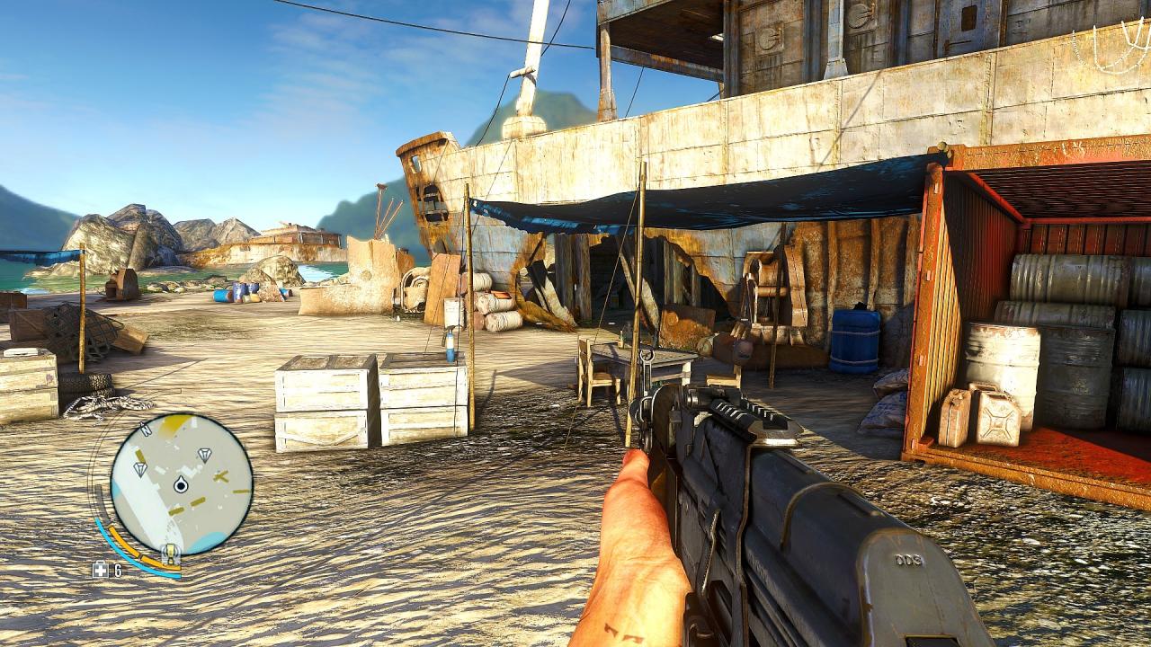 [10/12/2012] Wie bringt man in Far Cry 3 ein Piratenversteck am besten zum Brennen? Genau, man platziere eine Ladung C4, laufe ganz schnell außer Reichweite und lasse es per Knopfdruck ordentlich krachen.