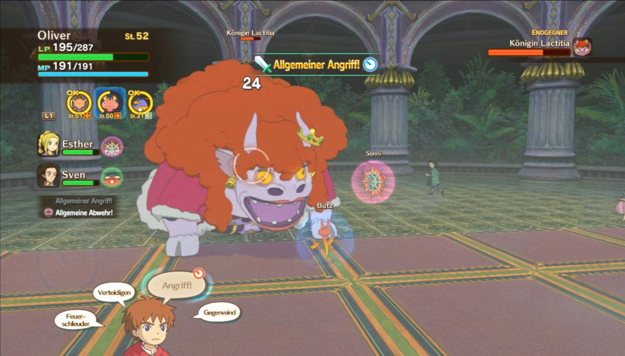 [28/02/2013] In Ni no Kuni müsst ihr gegen die Kuhlifin Lactitia kämpen, nachdem sie vom Zauber Mana befallen ist. Die dicke Herrscherin setzt einige Tricks ein, denen man besser ausweichen sollte.