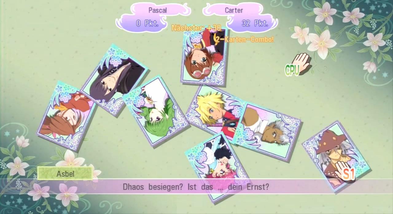 [27/03/2013] Während ihr die Story von Tales of Grace F genießt, werdet ihr immer wieder Spielkarten finden. Diese Sammlerstücke sind mit Bildern von Helden und einem Zitat des Recken versehen. Im dazugehörigen Zitat-Raten-Spiel liest einer der Teilnehmer ein Stück eines Zitates vor und beide müssen herausfinden, von wem der Spruch stammt.