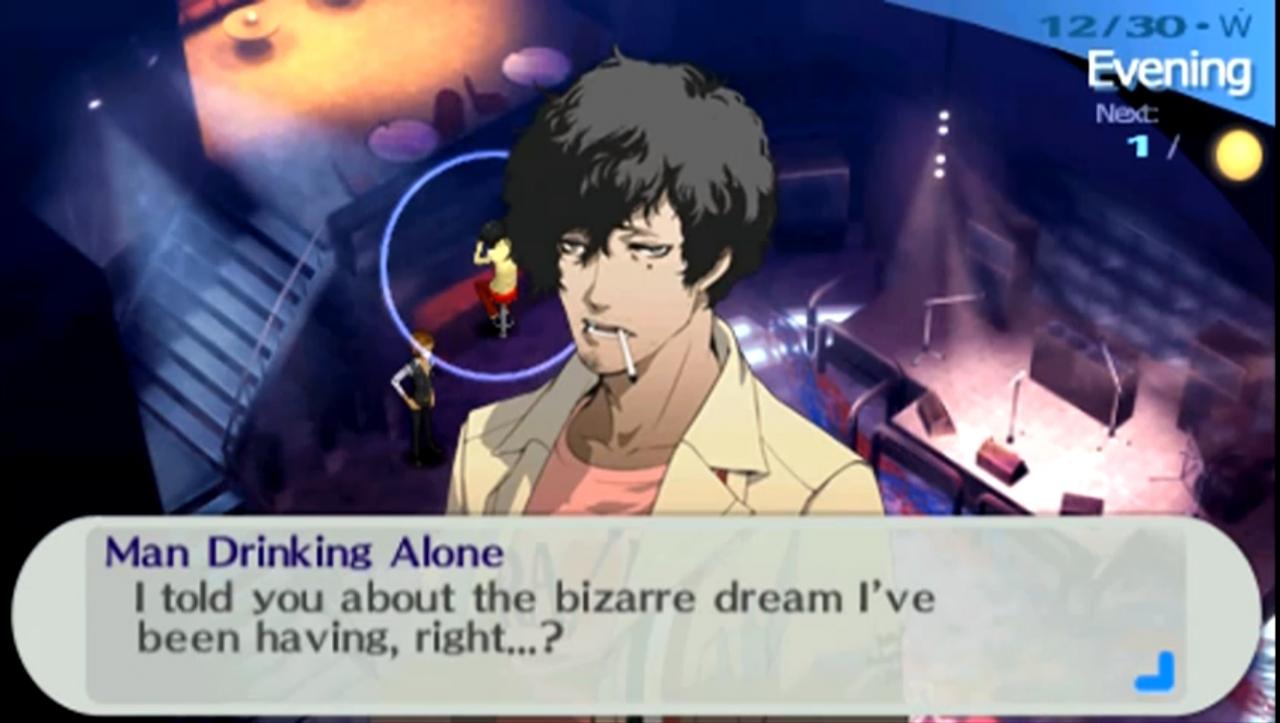 [24/04/2013] Catherine - Entwickler Atlus plegt mit der JRPG-Reihe Shin Megami Tensei ein umfangreiches Universum. In diesem Spielen sowohl die Persona-Reihe, als auch der Horror-Puzzler Catherine. Hauptfigur Vincent trifft man in Persona 3 Portable für die PSP in einer Disco, wo er sich an der Bar über seine Beziehungsprobleme beschwert.