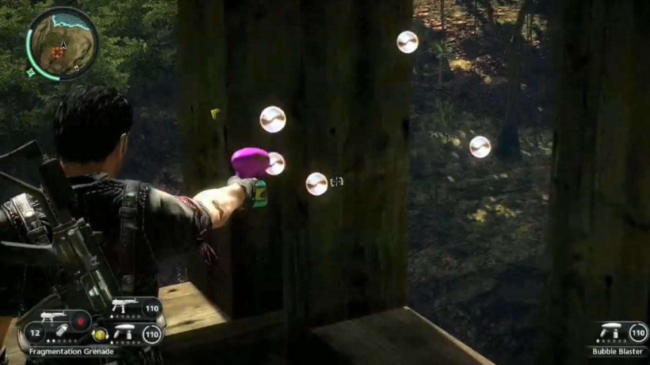 [29/04/2013] Seifenblasen-Action für echt harte Typen à la Spongebob gefällig? Mit dem Bubble-Blaster aus Just Cause 2 könnt ihr eure stinkigen Gegner ordentlich einseifen..