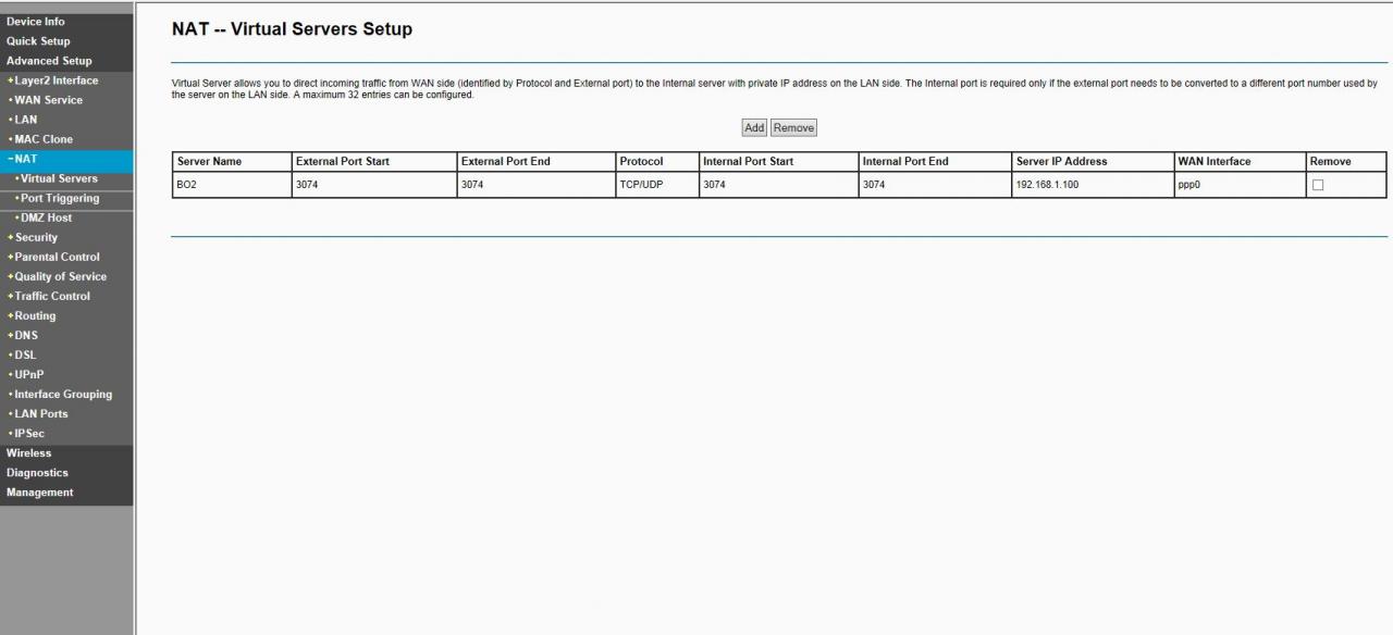 [09/05/2013] Beispiel einer umgesetzten Port-Regelung bei einem TP-Link-Router