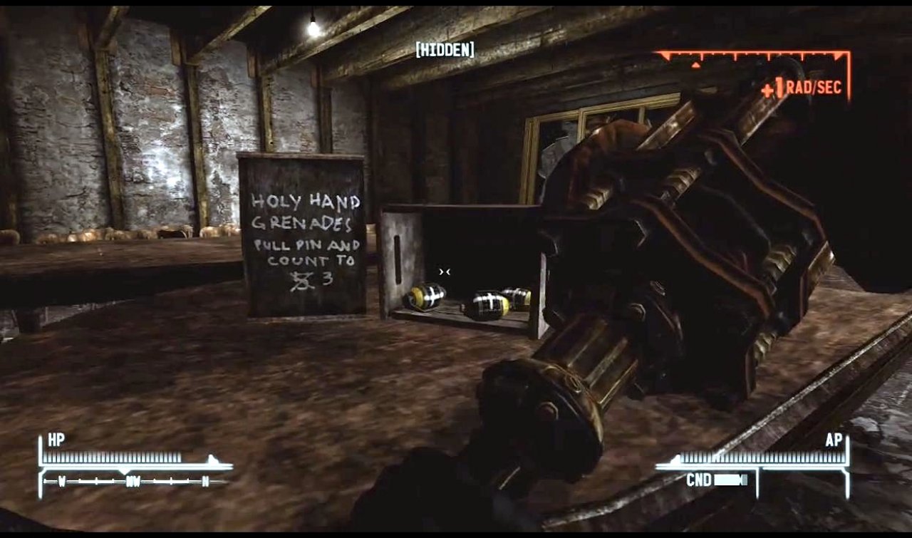 [23/05/2013] Wer auch immer der Lehrer war, der sie im Schulhaus platziert hat, wir danken ihm oder ihr an dieser Stelle. In Fallout: New Vegas finden wir im Klassenzimmer die heilige Handgranate aus Monty Pythons 