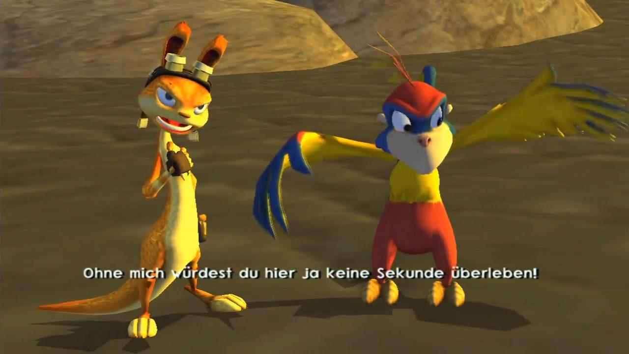 [29/05/2013] 4. Daxter: Wenn keine Gegner in der Nähe sind, macht Daxter sein vorlautes Maul gerne so weit wie möglich auf. Bei Feindkontakt aber wird er plötzlich kleinlaut und verkriecht sich hinter Jack.