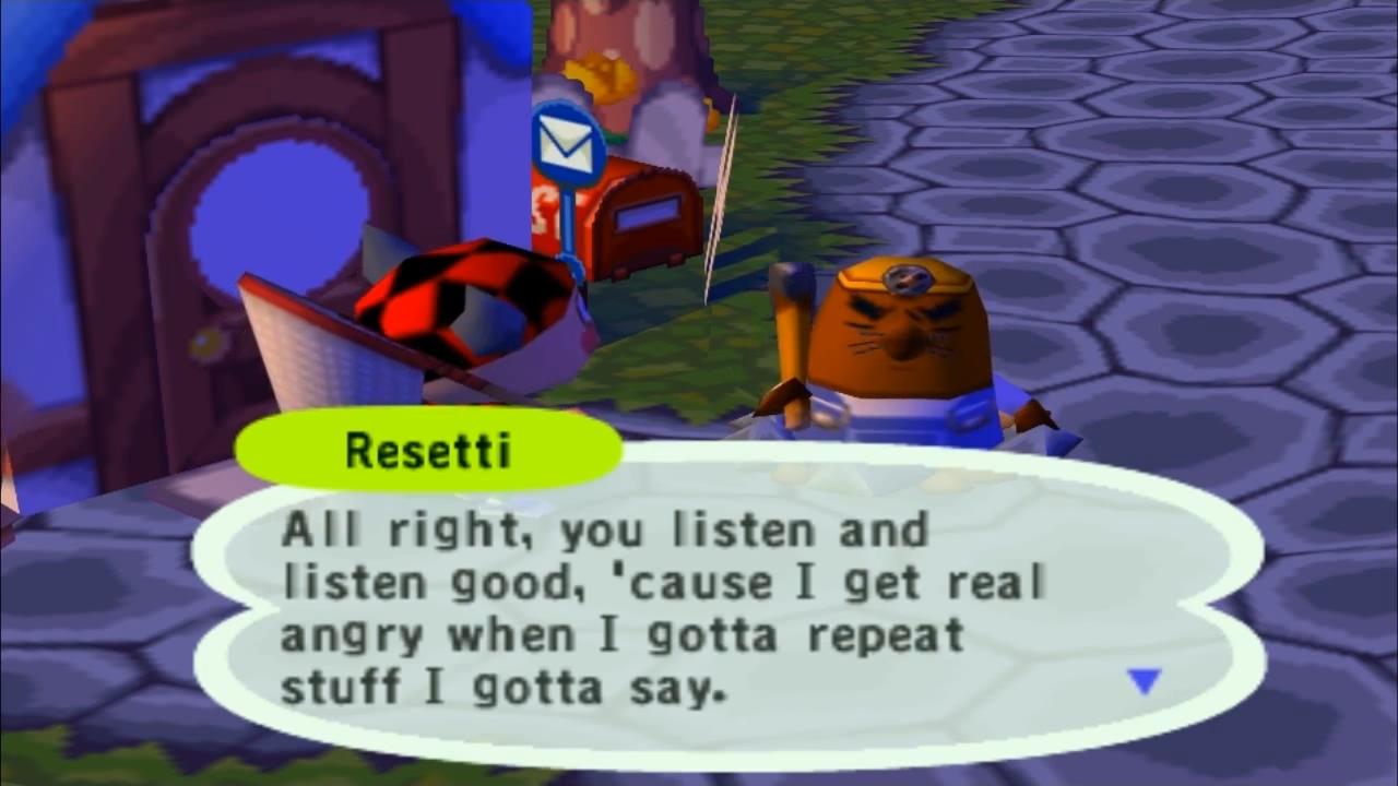 [14/05/2013] Mr. Resetti existiert nur, um euch zu nerven, wenn ihr in Animal Crossing euren Spielstand nicht gespeichert habt. Aus dem Nichts taucht der durchgeknallte Maulwurf auf und hält euch stundenlange Standpauken. Eine echte Erleichterung, wenn er wieder unter der Erde verschwindet.