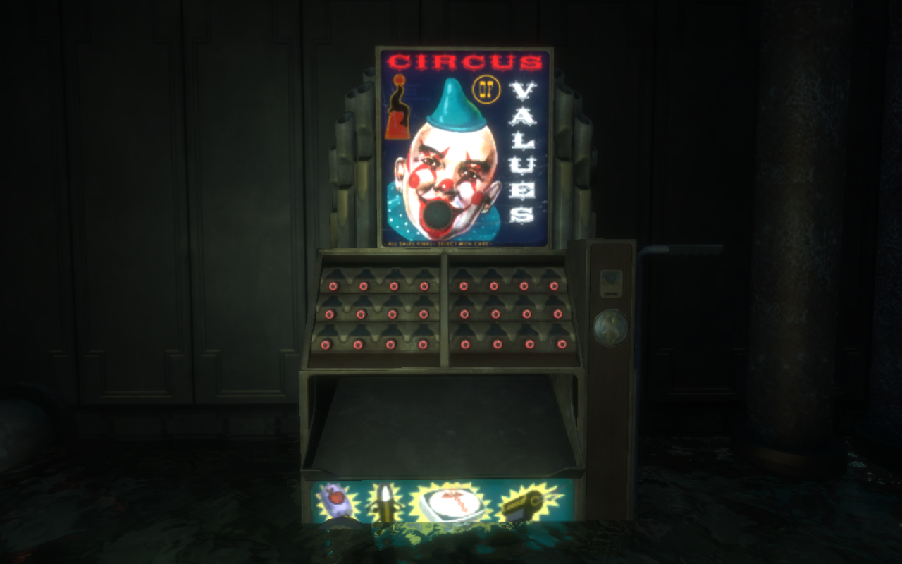 [14/06/2013] In Bioshock müssen wir immer fleißig Adam sammeln. Wenn es zwischen den Feuergefechten mal ruhig wird, brauchen wir diese kuriose Währung nämlich, um uns an verschiedensten Verkaufsautomaten neu auszurüsten und unsere Wummen aufzurüsten. Dabei ignorieren wir aber geflissentlich, dass oben aus den Automaten mehr als häufig gruselige Puppen herausschauen.