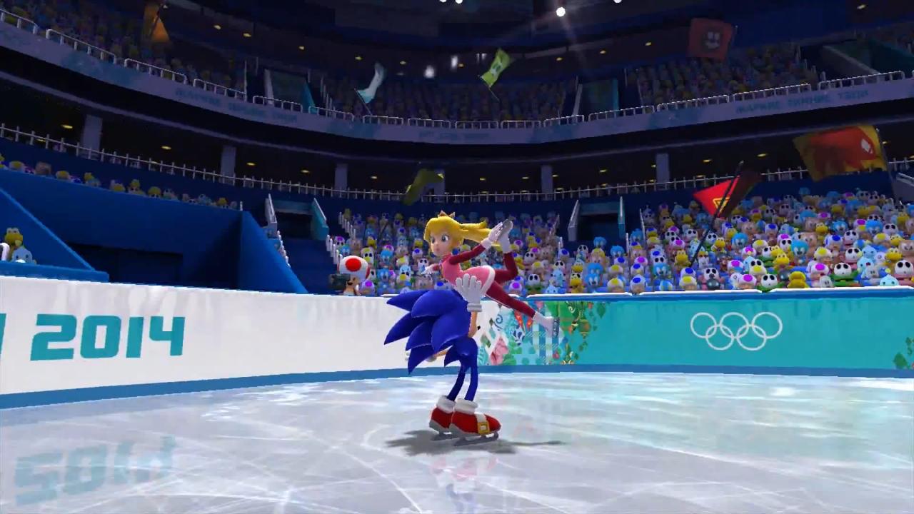 [18/07/2013] Ähnlich der Super Smash-Reihe bestreiten wir in Mario und Sonic bei den olympischen Winterspielen den größten aller Wettkämpfe mit diversen Charakteren verschiedenster Franchises. Da kommt es schon mal vor, dass der pfeilschnelle Igel auf der Eisbahn zusammen mit Peach ansprechende Hebefiguren präsentiert.