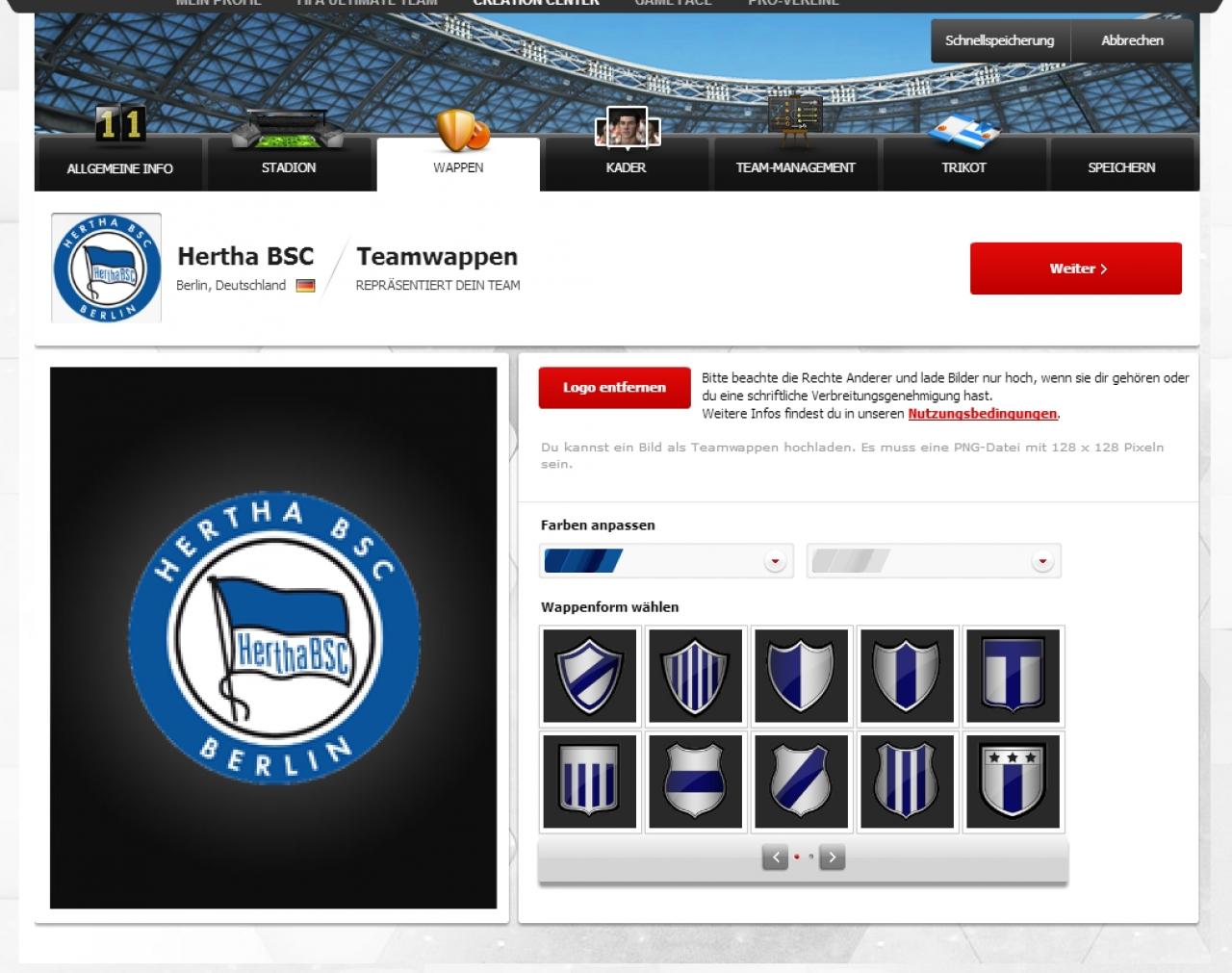 [08/08/2013] Sogar Wappen lassen sich mithilfe des Browser-Tools problemlos in euer FIFA einbinden.