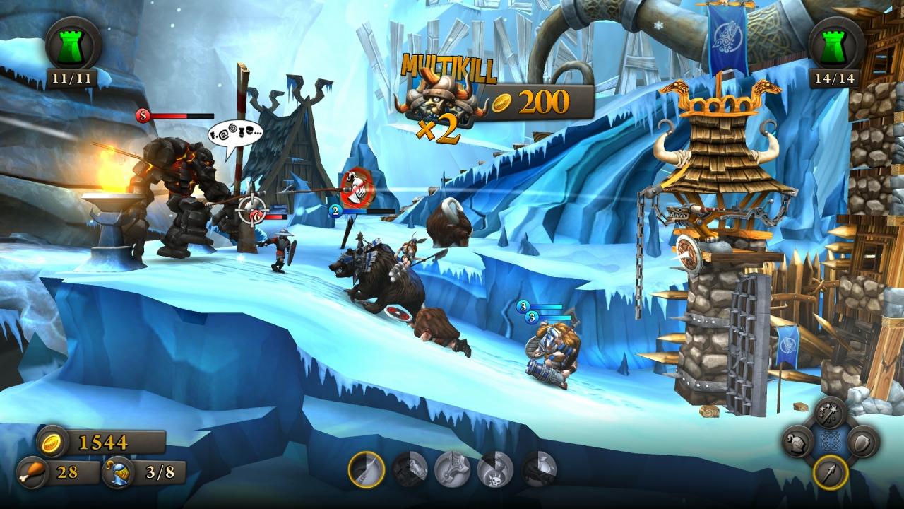 [01/08/2013] Castlestorm im Test: Während wir versuchen, die feindliche Burg zusammenzuschießen, legen sich unsere Truppen automatisch mit den gegnerischen Einheiten an.