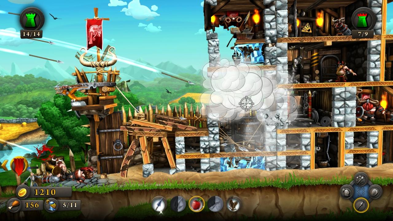 [01/08/2013] Castlestorm im Test: Mit schweren Steinen und Bomben schlagen wir Löcher in die feindliche Burgwand, bringen so ganze Stockwerke zum Einsturz.