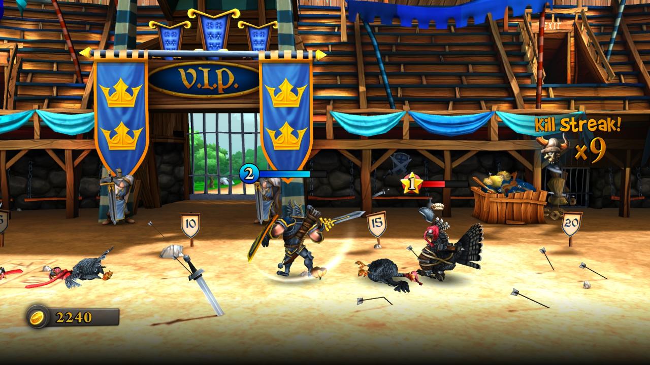[01/08/2013] Castlestorm im Test: Zwischendurch gibt's auch kleine Bonuseinsätze, die spielerisch aber meist simpel ausfallen. Hier müssen wir arme Truthähne abmurksen.