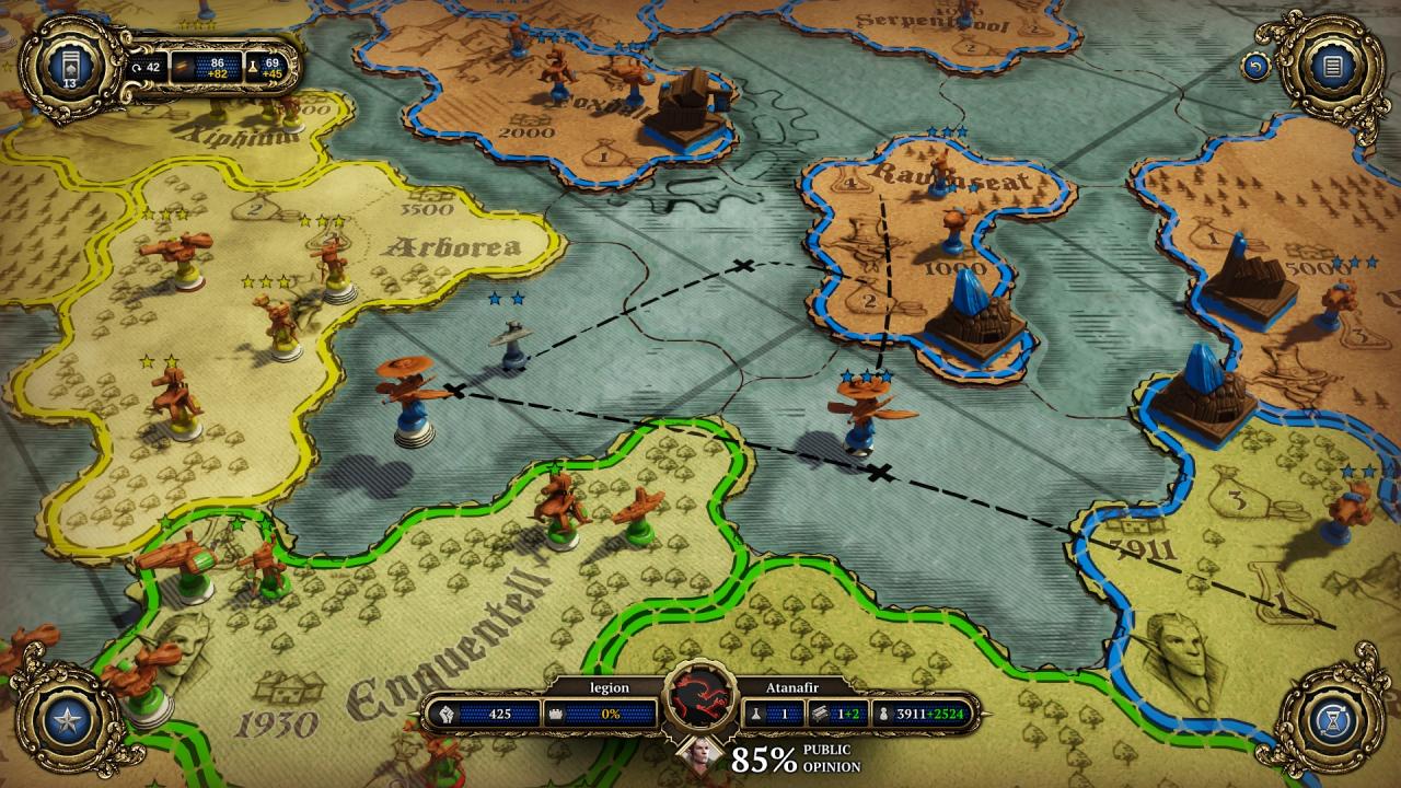 [02/08/2013] Divinity: Dragon Commander im Test - Im Runden-Modus leitet man seinen Feldzug auf dieser schönen Karte, die an den Brettspielklassiker Risiko erinnert.