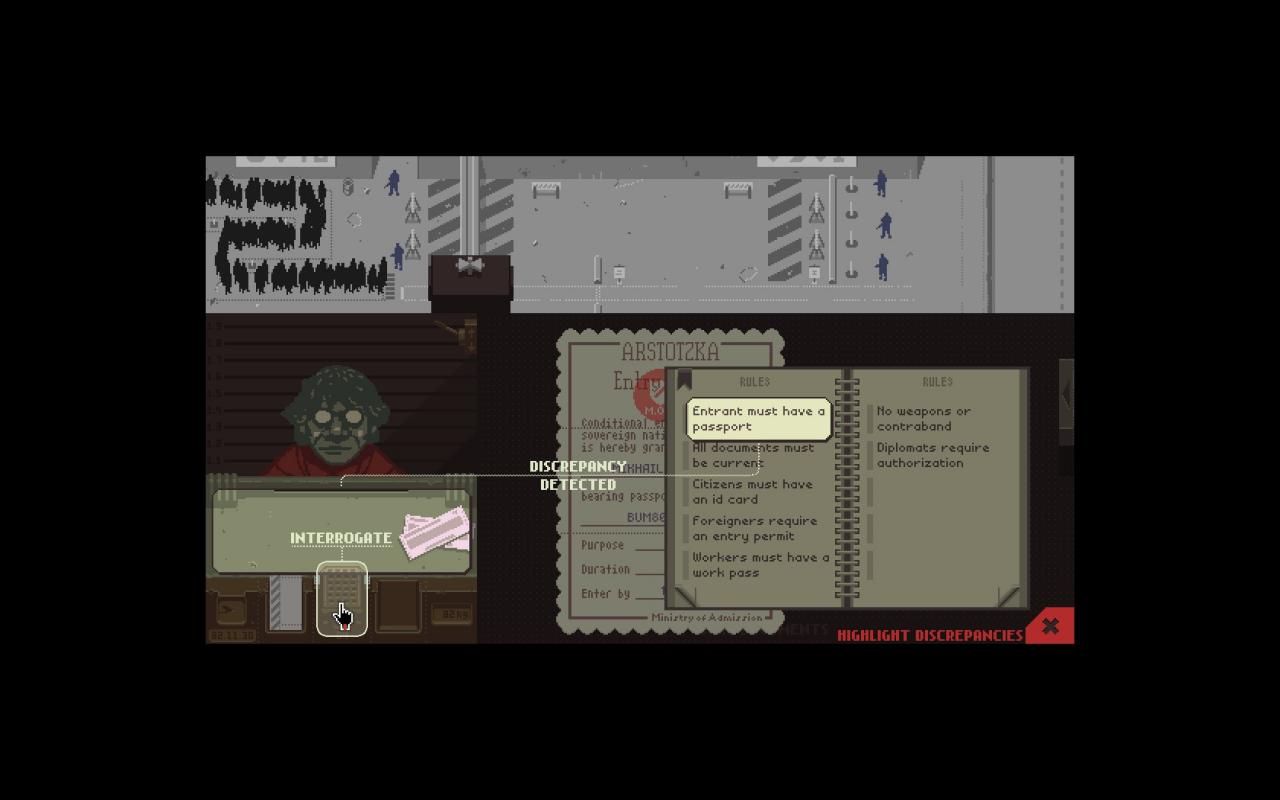 [09/08/2013] Im Titel Papers, Please ist all unsere Konzentration gefordert. Sind das auch wirklich Sie auf dem Passfoto? Sind Sie auch wirklich eine Frau? Ist Ihre Aufenthaltsgenehmigung noch gültig? Wären doch nur deutsche Beamte so fleißig, wie wir es in dem Indie-Titel sind...