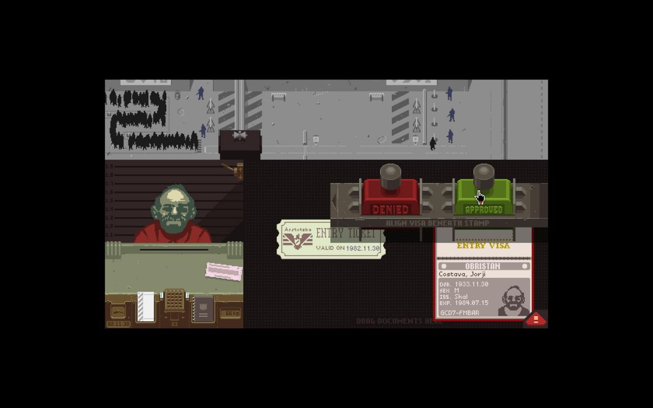[09/08/2013] Papers Please ist ein sehr ungewöhnlicher Titel. Wenn man ein neues Spiel entwickelt, kommt einem vermutlich nicht zuerst die Idee, den Spieler in die Haut eines Grenzbeamten zu stecken, der in einem totalitären Staat lebt. Wir sind aber froh, dass den Entwicklern genau diese Idee gekommen ist, denn Papers Please ist ein Spiel-Erlebnis, das man nicht alle Tage erfährt.