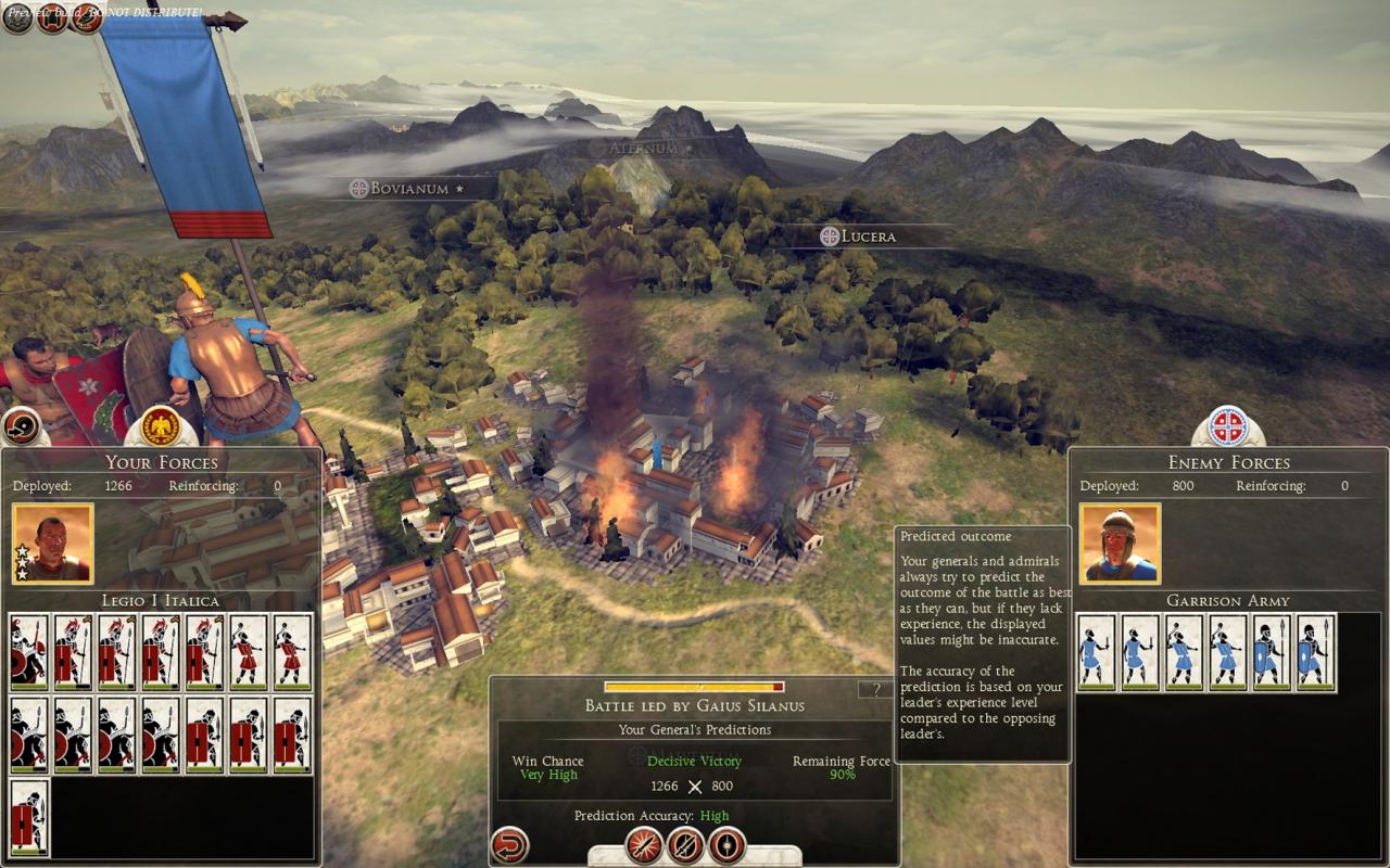 [01/08/2013] Total War: Rome 2 in der Vorschau - Wir wollen den Angriff auf die Stadt Lucera nicht mühselig in einer Echtzeit-Schlacht entscheiden - dazu sind die Verteidiger zu schwach. Also lassen wir das Ergebnis einfach vom Spiel berechnen.