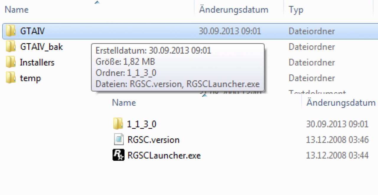[30/09/2013] Steam-Version: Die Installation von RGSC erstellt ein neues Verzeichnis namens GTAIV. Öffnet es und kopiert daraus alle Dateien in das zuvor umbenannte Verzeichnis (GTAIV_bak).Jetzt GTAIV löschen und den Ordner GTAIV_bak wieder zurückbenennen in GTAIV. Alles klar bis hierhin?