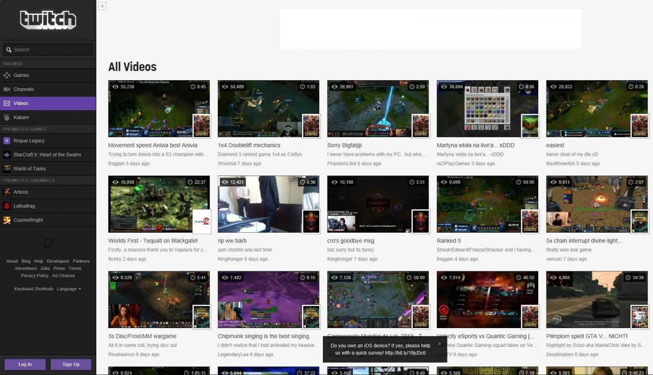 [20/09/2013] Auf einer Streaming-Website wie twitch.tv kann man als Zuschauer aus mehreren Streams wählen