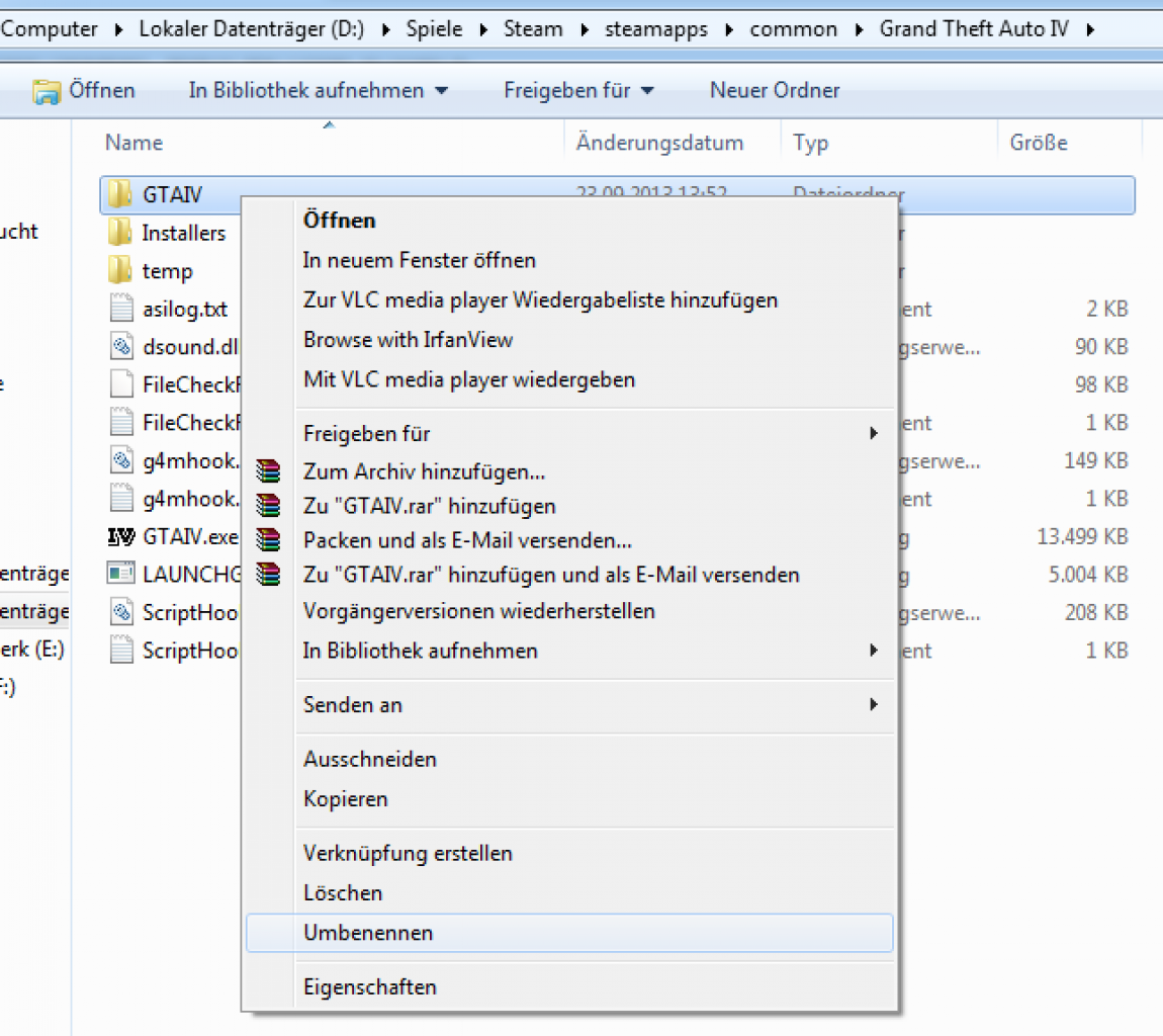 [30/09/2013] Steam-Version: Vor der Installation des Rockstar-Social-Club-Clients (RGSC) benennt man den Ordner GTAIV um. Zum Beispiel in GTAIV_bak.