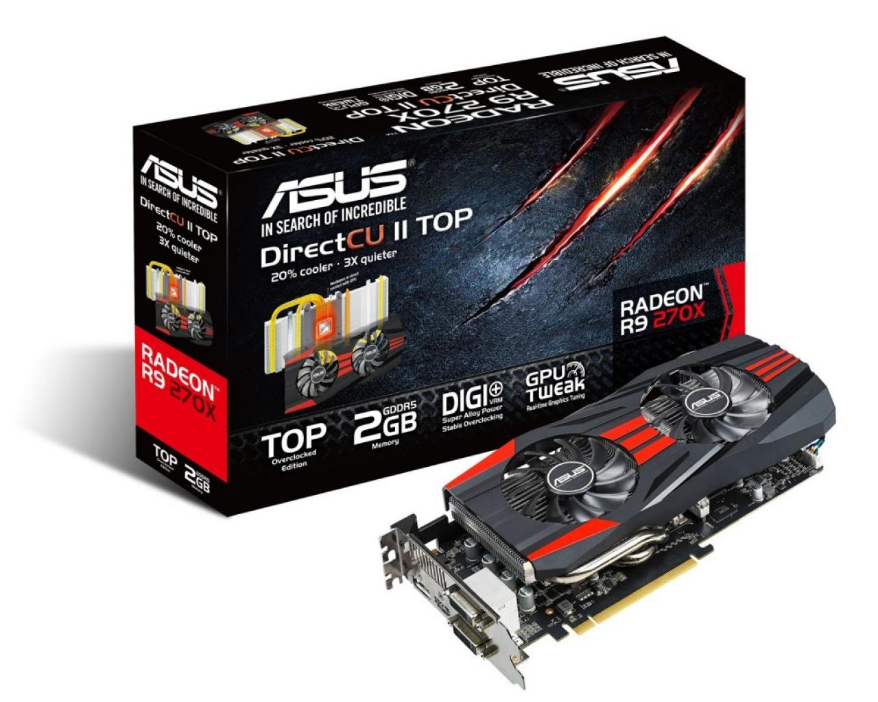 [10/10/2013] Leise und für unter 200 Euro ein guter Kauf: die AMD R9 270X von Asus mit dem Direct CU II-Kühler