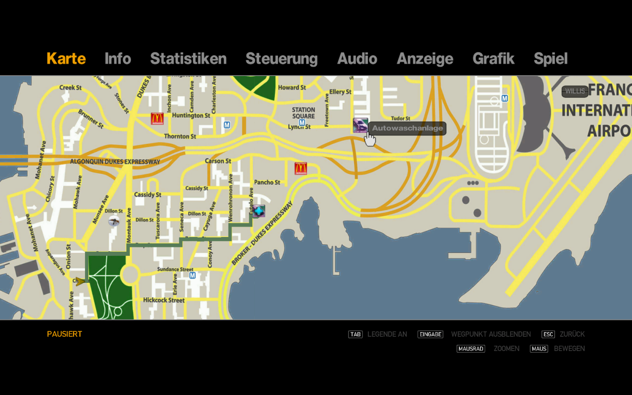 [09/10/2013] Die Originalkarte in GTA 4 ist langweilig grau. Viel hübscher ist die Mod-Variante im Googlemaps-Style.