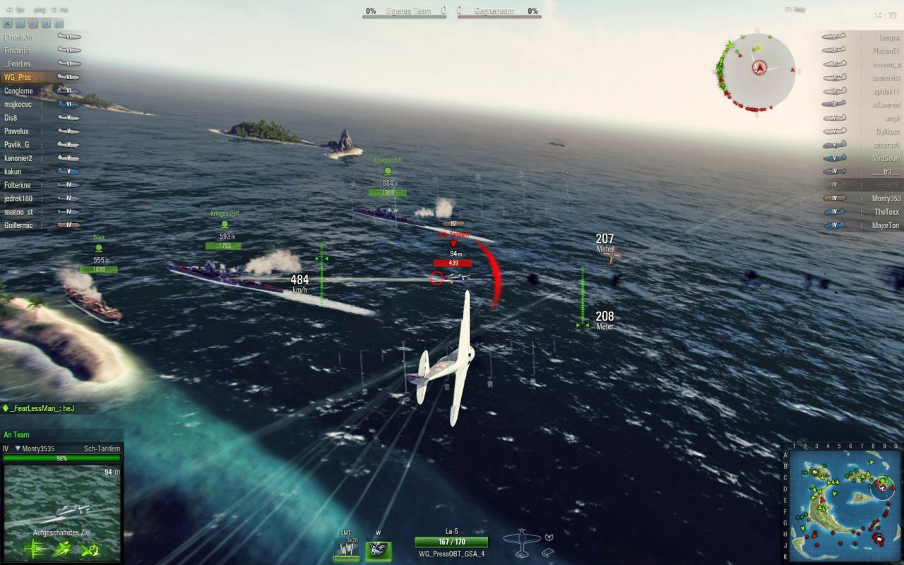 [25/10/2013] World of Warplanes: Ein gegnerischer Spieler will unsere Schiffe auf den Meeresgrund schicken. Nicht mit uns: Wir kurven hinter ihn und greifen an.