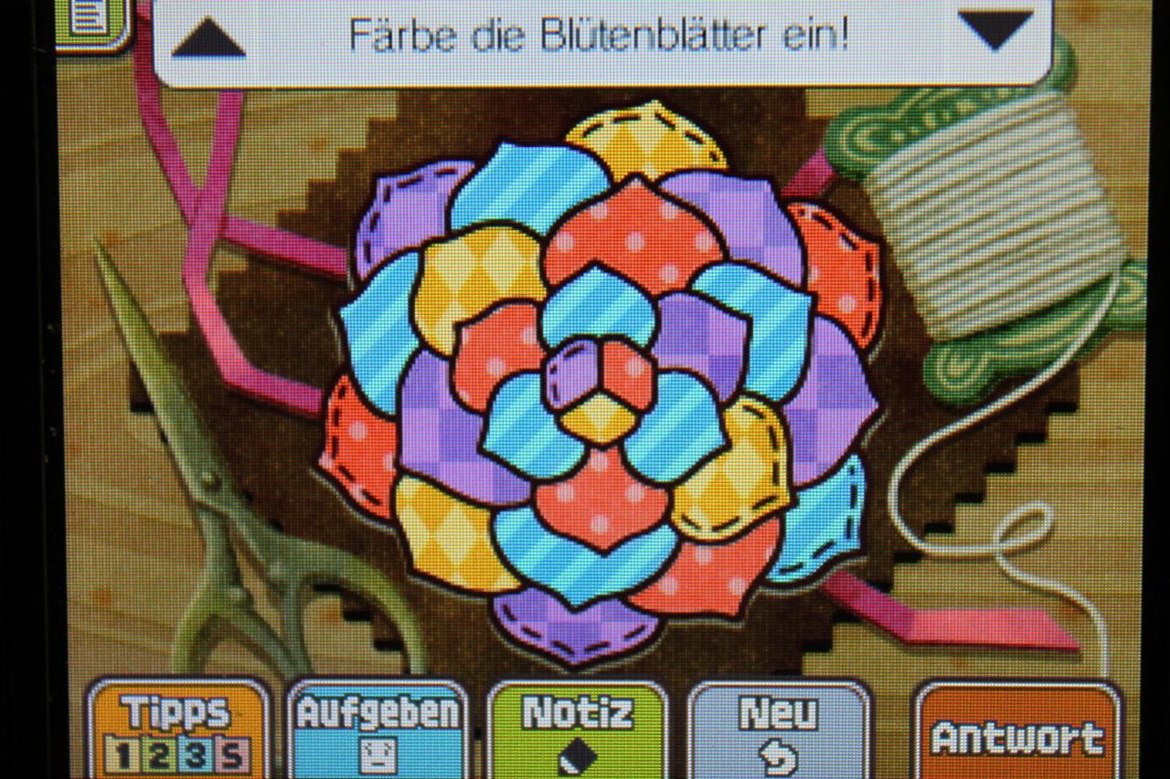 [08/11/2013] Professor Layton und das Vermächtnis von Aslant: So sieht die korrekt gefärbte Blüte zu Rätsel 013: Blütenblätter aus.