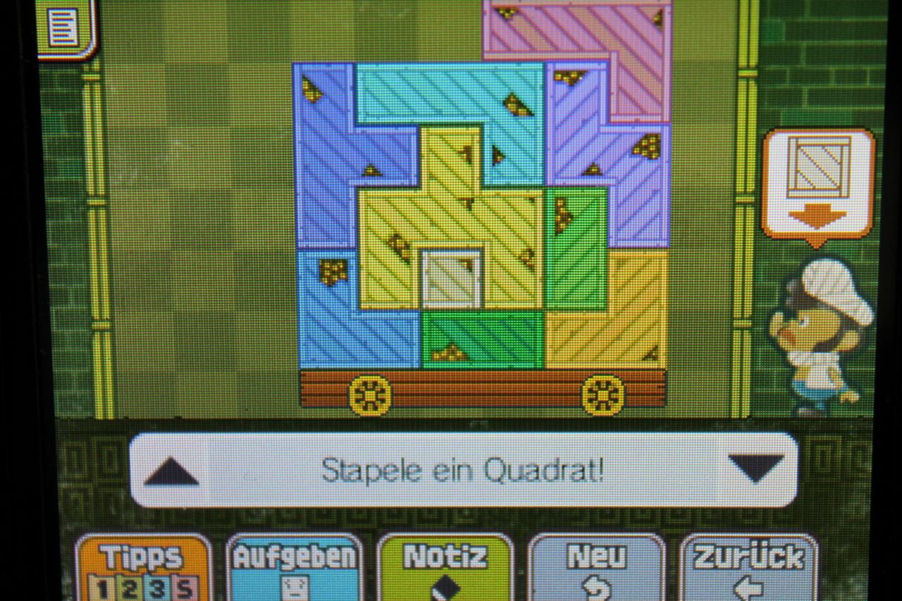 [13/11/2013] Professor Layton und das Vermächtnis von Aslant: So muss die richtige Platzierung der Bausteine zu Rätsel 141: Diebesgut 2 aussehen.
