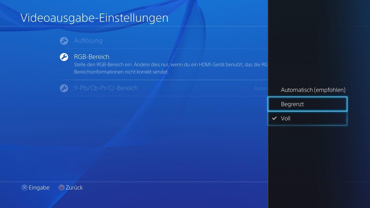 [21/11/2013] Wirkt euer Spielebild zu kontrastreich oder zu fahl, lohnt sich das Experimentieren mit dem RGB-Bereich in den Video-Optionen der PS4.