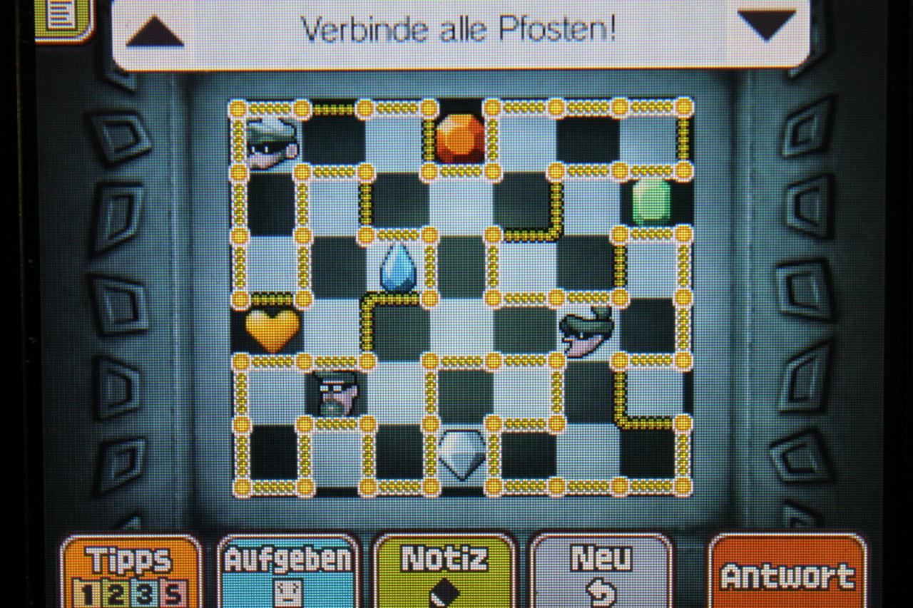 [13/11/2013] Professor Layton und das Vermächtnis von Aslant: Die Seile in Rätsel 135: Schmuckrettung 2 sollten wie gezeigt gespannt werden.