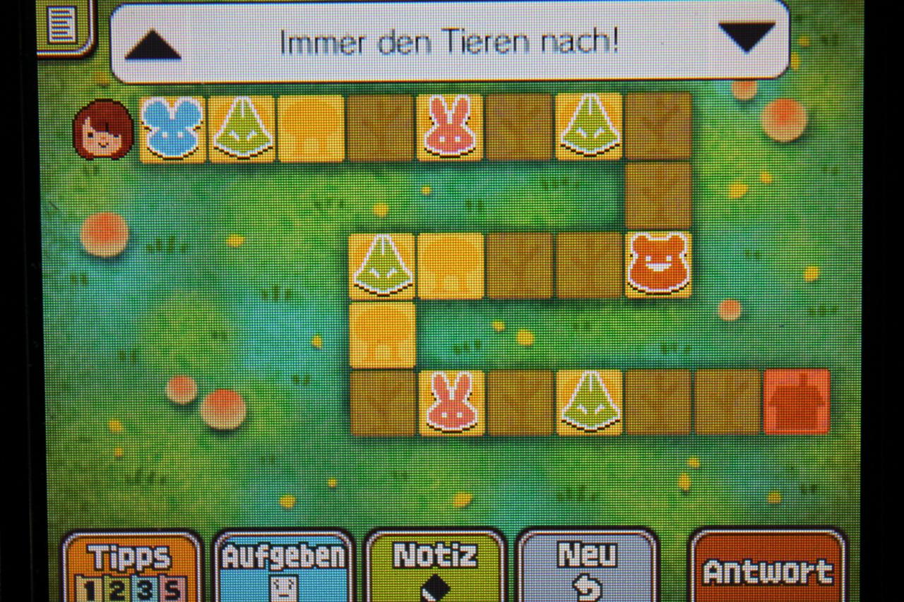 [11/11/2013] Professor Layton und das Vermächtnis von Aslant: So müssen die Tiere platziert werden, um Rätsel 050: Waldfreunde erfolgreich abzuschließen.