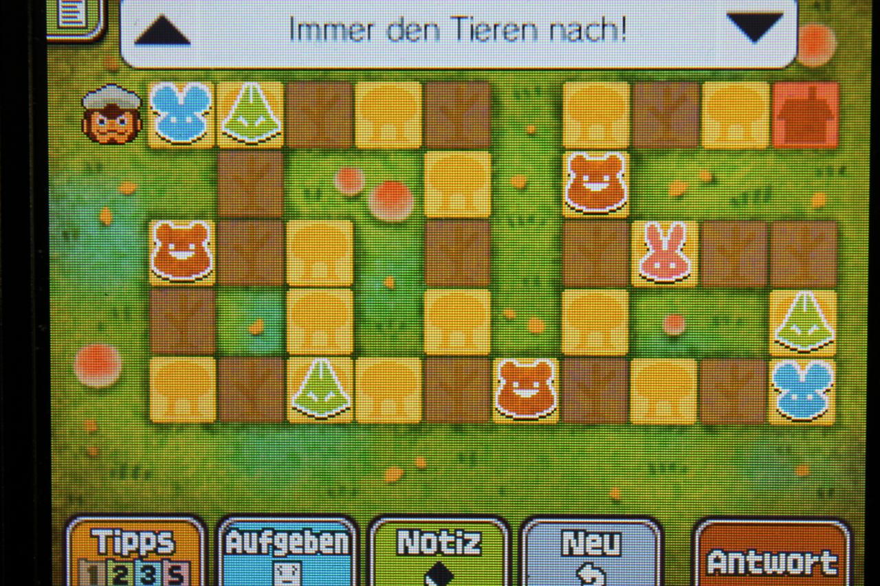 [13/11/2013] Professor Layton und das Vermächtnis von Aslant: So müssen die Tiere platziert werden, um Rätsel 131: Waldfreunde 2 erfolgreich abzuschließen.