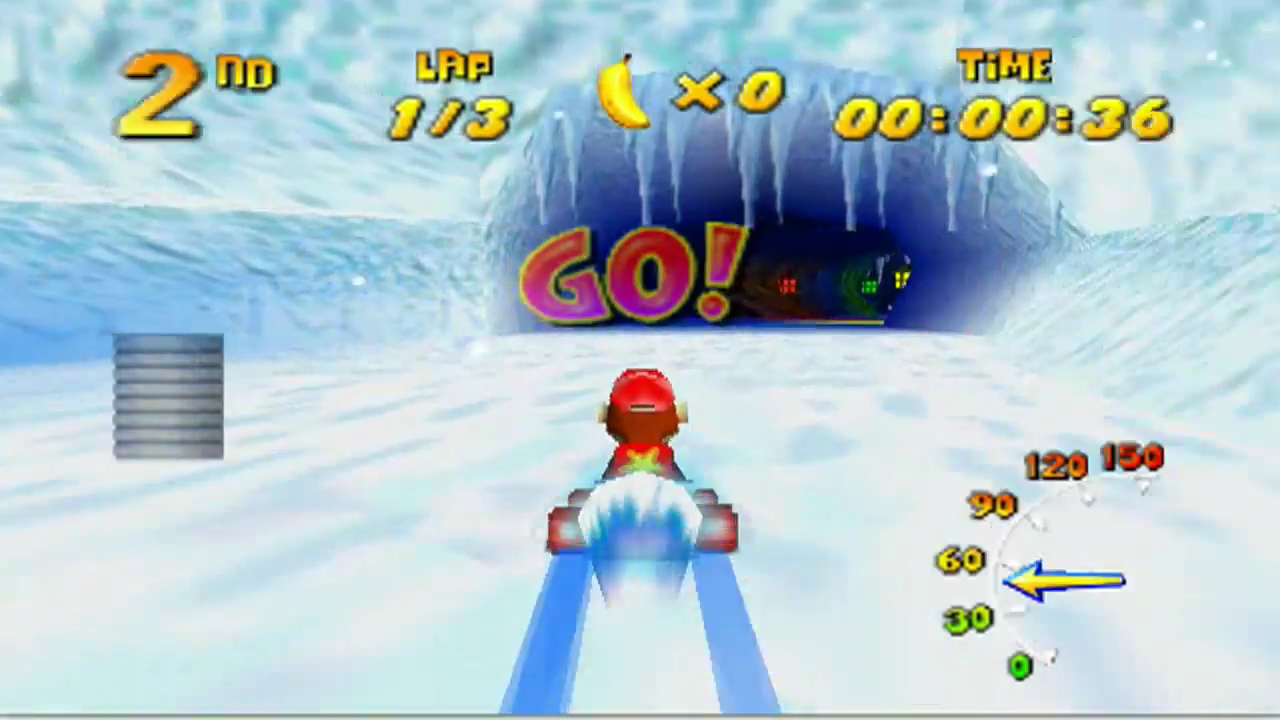 [11/11/2013] Walrus Cove in Diddy Kong Racing. Bei Arcade-Racern wie Diddy Kong oder Super Mario Kart darf eine eisige und rutschige Schnee-Strecke natürlich nicht fehlen. Der Frustrationsgrad ist hoch, das Siegesgefühl überwiegt jedoch, wenn man es ans Ziel schaft.