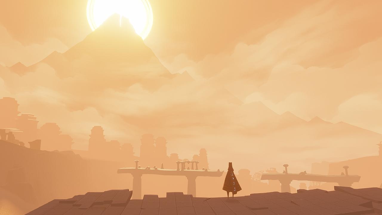 [26/11/2013] Freude: Allein diese Aussicht lässt das Herz eines jeden Grafik-Fetischisten höherschlagen. (Journey) PS3-Version, Quelle: Gamespress / Sony.