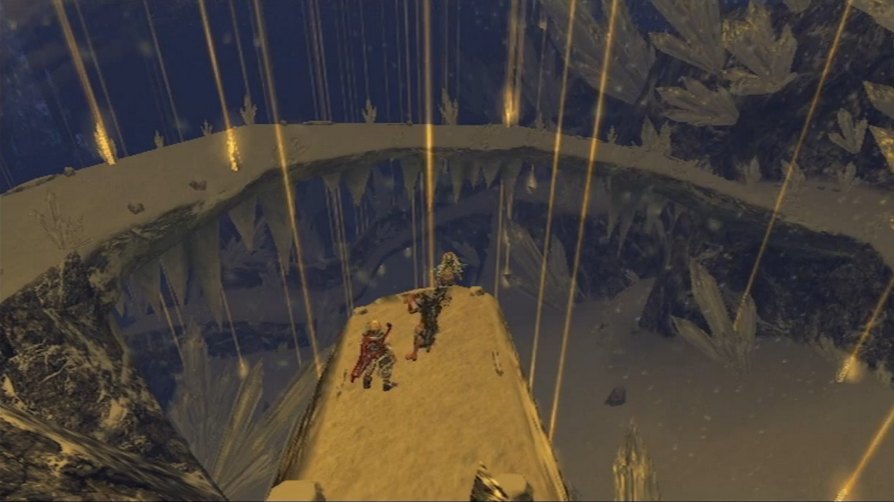 [11/11/2013] Die Valak Mountains in Xenoblade Chronicles sind besonders bei Nacht ein beeindruckender Ort. Dann geben die frostigen Bäume Lichtstrahlen von sich, welche die Landschaft in einem gelblichen Schein umhüllt. Bezaubernd.