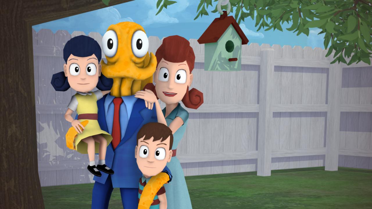 [17/01/2014] Wie der Name schon andeutet, handelt es sich bei dem Protagonisten in Octodad um einen Oktopus. Dieser versucht, seine Scharade als Mensch aufrecht zu erhalten. Kurioserweise werden seine unverständlichen Geräusche von den liebenden Menschen um ihn herum als ganze, bedeutungsvolle Sätze verstanden. Das ist durchaus lustig anzusehen.