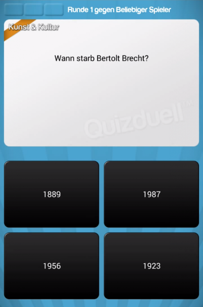 [04/02/2014] Eine flotte Partie des rundenbasierten Quiz-Titels Quizduell lässt sich jederzeit an jedem Ort starten. Beantwortet einfach drei Fragen und übergebt die Runde an euren Mitspieler. Ein grandioser Zeitvertreib, der sich innerhalb von Sekunden starten und wieder beenden lässt. Das Smartphone-Spiel erlebt momentan sicherlich nicht umsonst einen Hype und zählt zu hochkarätigem Gaming-Junkfood.