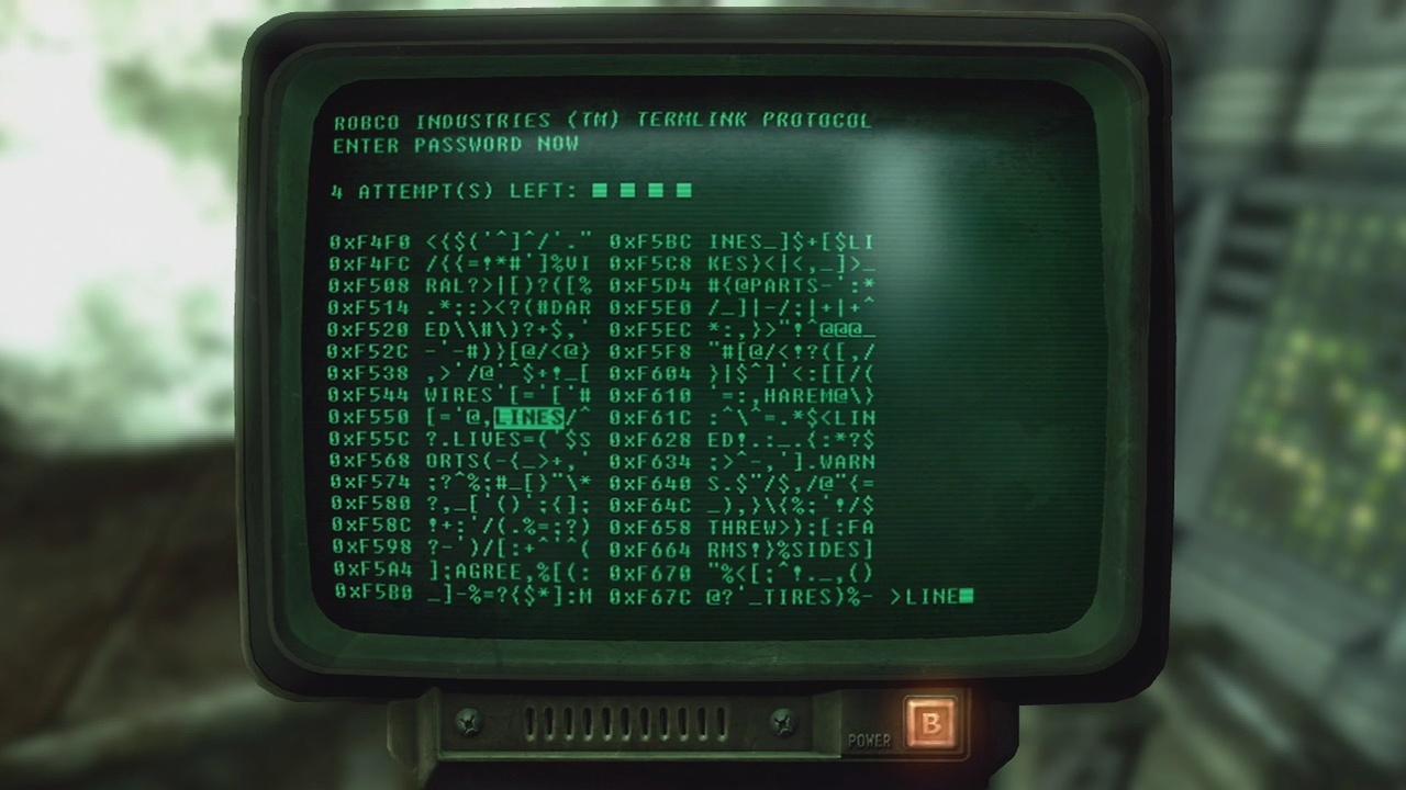 [28/03/2014] Hacken mit dem optischen Charme der fünfziger Jahre. Wollt ihr in Fallout 3 einen Computer knacken, dann müsst ihr auf einem monochromen Bildschirm die (hoffentlich) richtigen Passwörter aus einer Vielzahl wirrer Symbolketten heraussuchen.