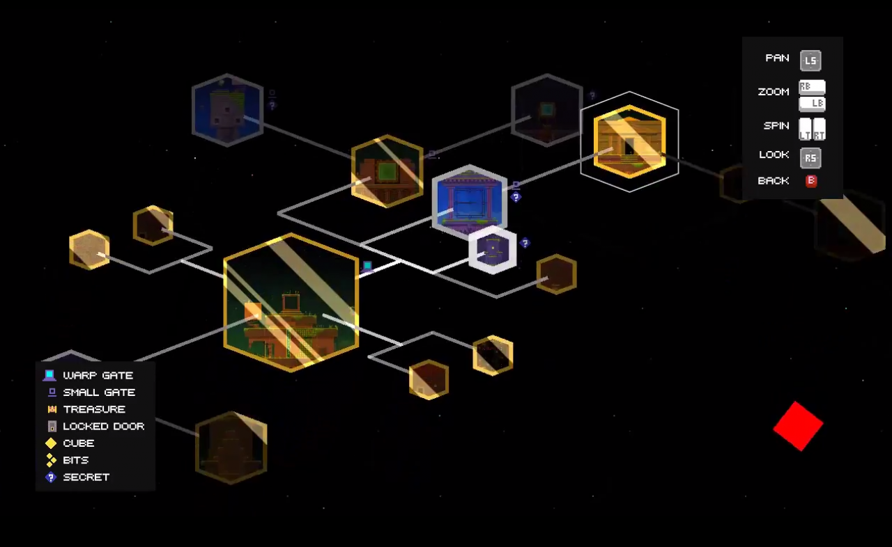 [24/06/2014] Fez ist grundsätzlich schon ein sehr außergewöhnliches Spiel, natürlich muss auch die Map in dieses Schema integriert werden. Die Welt des Puzzle-Games eröffnet sich vor uns wie eine Mind-Map, durch die wir uns mithilfe der sehr nützlichen Legende klicken können.