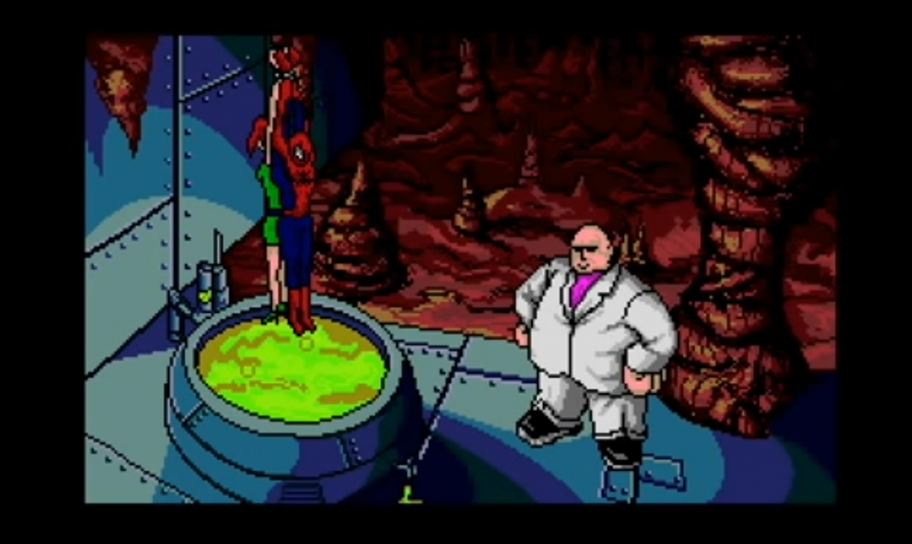 [15/09/2014] Einer der wohl sadistischsten Game-Over-Bildschirme begegnet uns in The Amazing Spider-Man vs. The Kingpin. Verlieren wir hier den Endkampf, werden wir und unsere geliebte MJ vom Kingpin über ein Säurebecken gehängt, wo wir baumeln und dem Gesabbel des Bösewicht Lauschen dürfen, bis dieser den verhängnisvollen Knopf drückt und wir und unser Mädchen in die Säure getaucht und zu Matsche zersetzt werden.