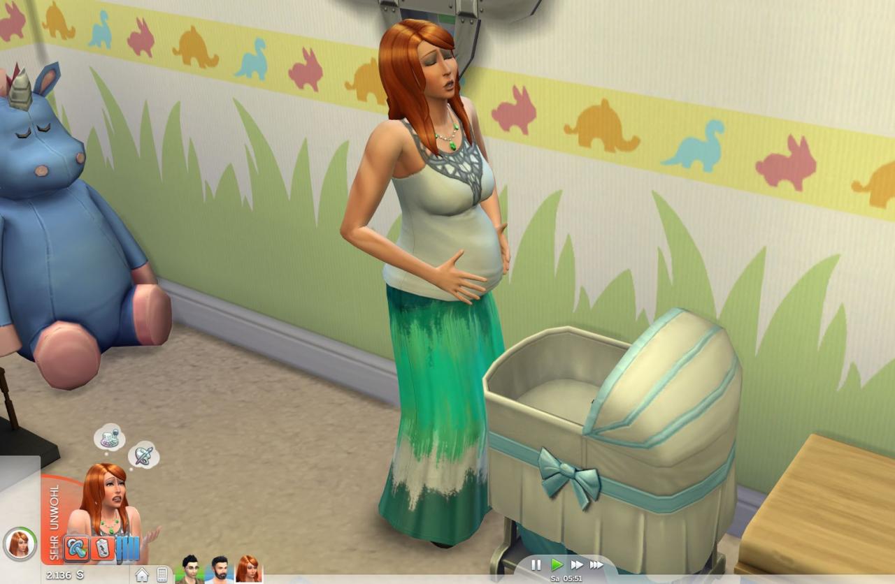 Ein schwangerer Sim vor einer Wiege in Die Sims 4