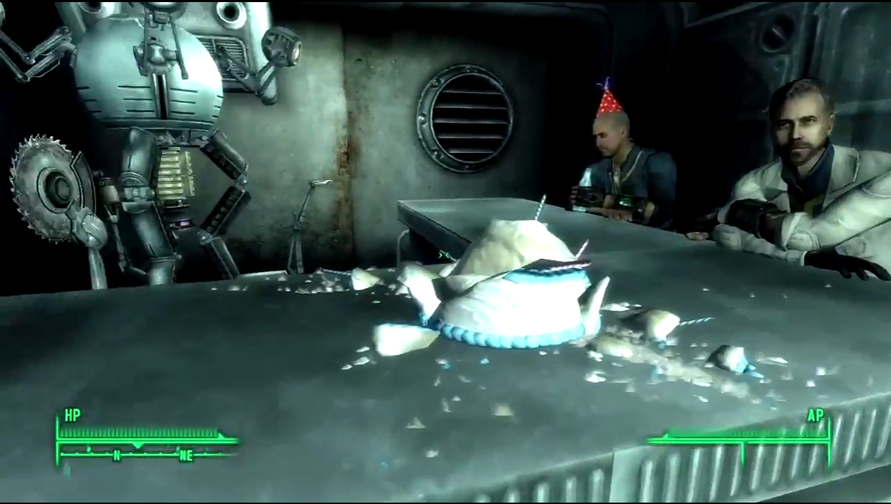 [30/10/2014] In Fallout 3 beginnen wir das Spiel als kleiner Knirps und flashen uns durch die Jahre. Da darf eine Geburtstagsfeier zwischendrin natürlich nicht fehlen! Wie man Kuchen richtig anschneidet, müssen die Gesellen dort aber noch lernen.