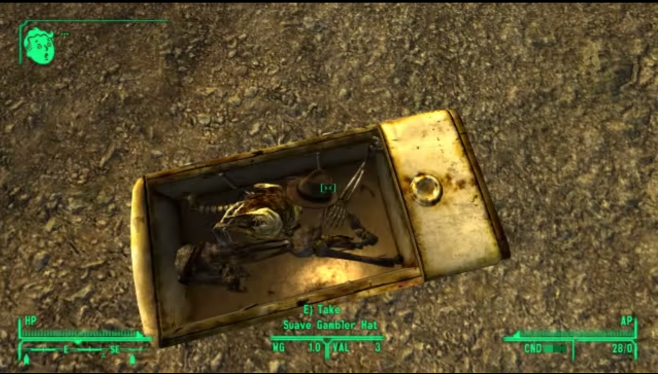 [30/10/2014] Fallout: New Vegas zeigt uns, dass es keine gute Idee ist, sich in Kühlschränken zu verstecken. Letzten Endes sind sie eine eisige Todesfalle, aus der es kein Entrinnen mehr gibt.