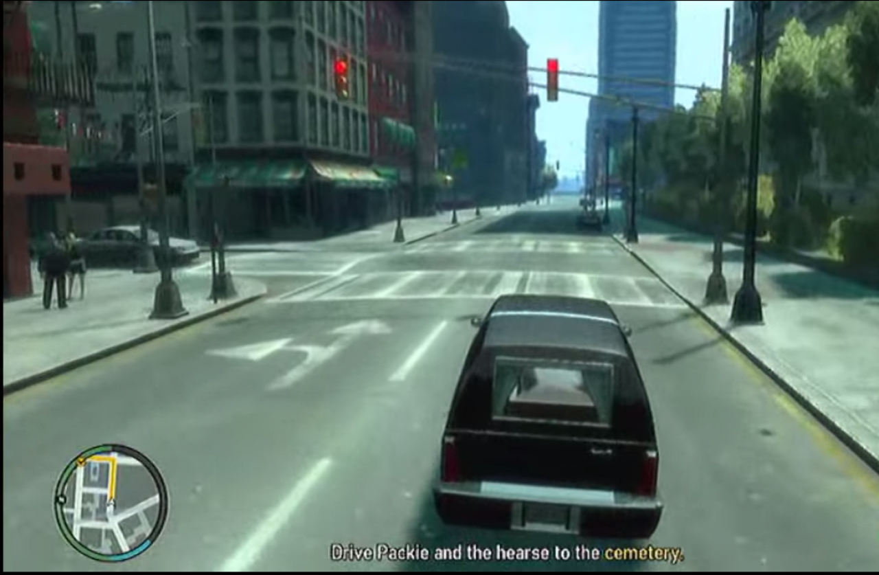 [06/11/2014] In GTA 4 gibt es eine Mission, in der wir die Ehre erhalten, einen Sarg in einem Leichenwagen herumzufahren, um den Gesellen in der Kiste zum Friedhof zu bringen. Das geht allerdings natürlich nicht ohne Ärger von statten.